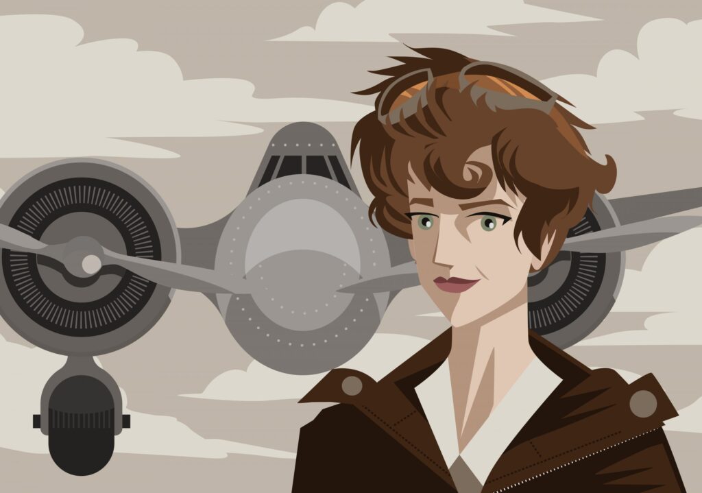 Drawing of Amelia Earhart by her PLane