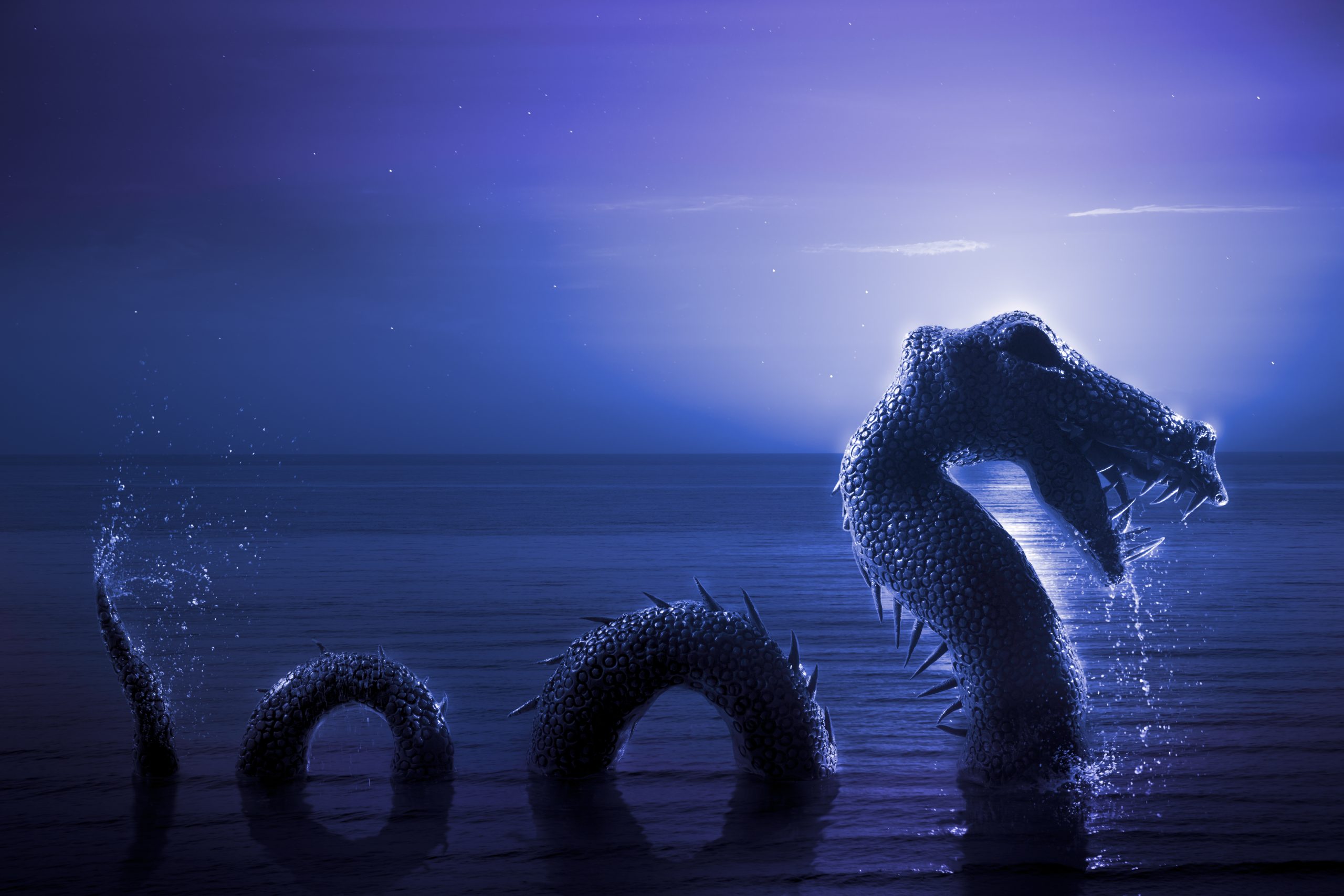 Photo composite: Loch Ness Monster at night