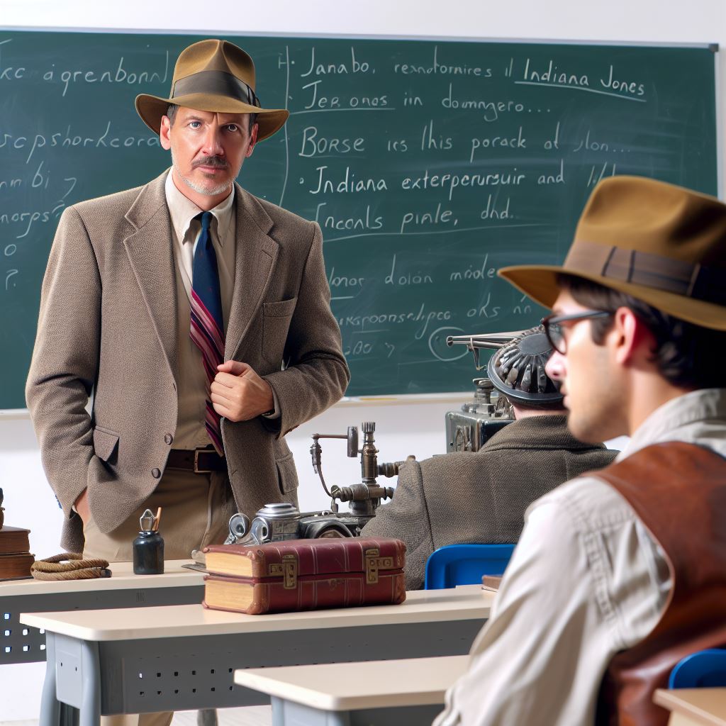 Indiana Jones teaching a copywriting class