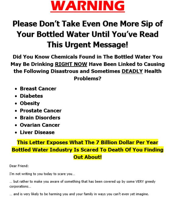Direct Mail Letter for Alkaline Water